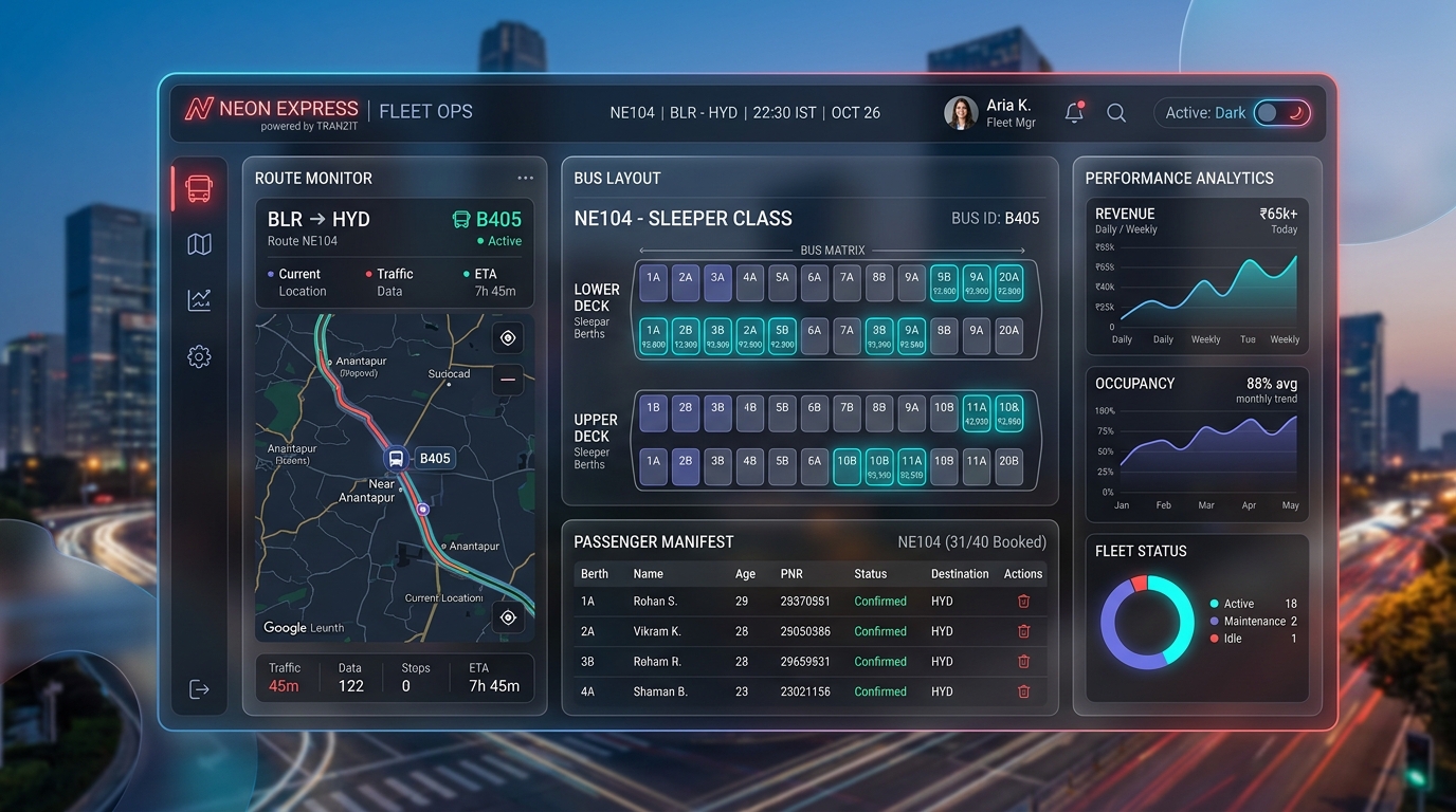 Intercity Bus Booking Engine UI Mockup