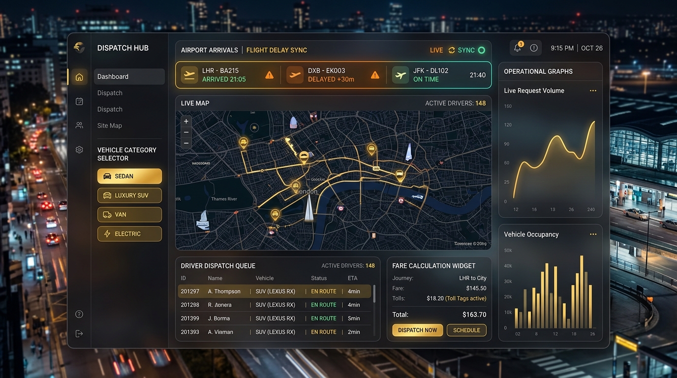 Cab & Airport Transfers Dispatch UI Mockup