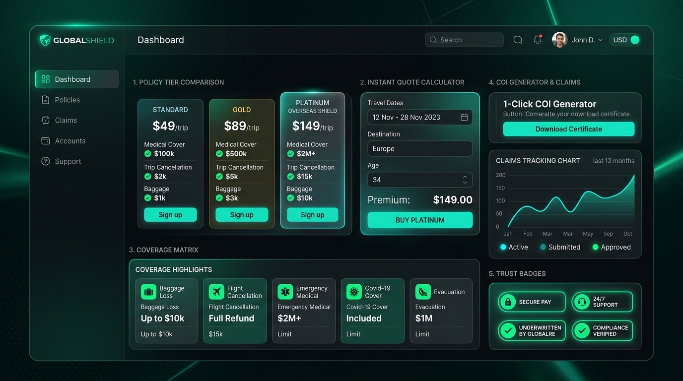 Travel Insurance Engine UI Design Mockup